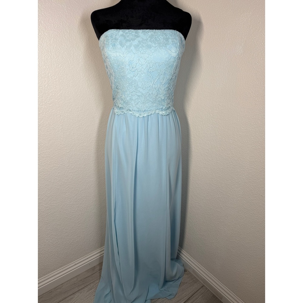 Lauren Ralph Lauren NWT Capri Dress Strapless Lace Chiffon Maxi Gown Blue 10